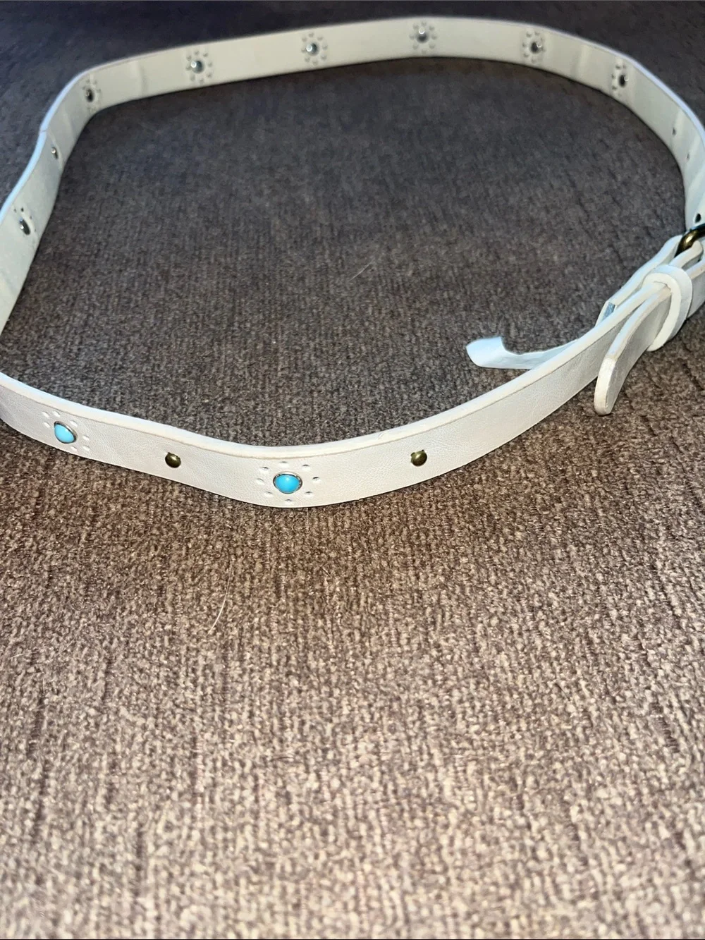 White Studded Leather Waist Belt with Turquoise Accents